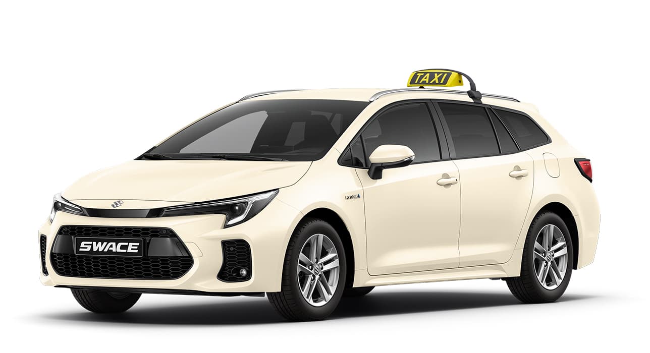 Hellgelber Suzuki Swace mit Taxi-Schild