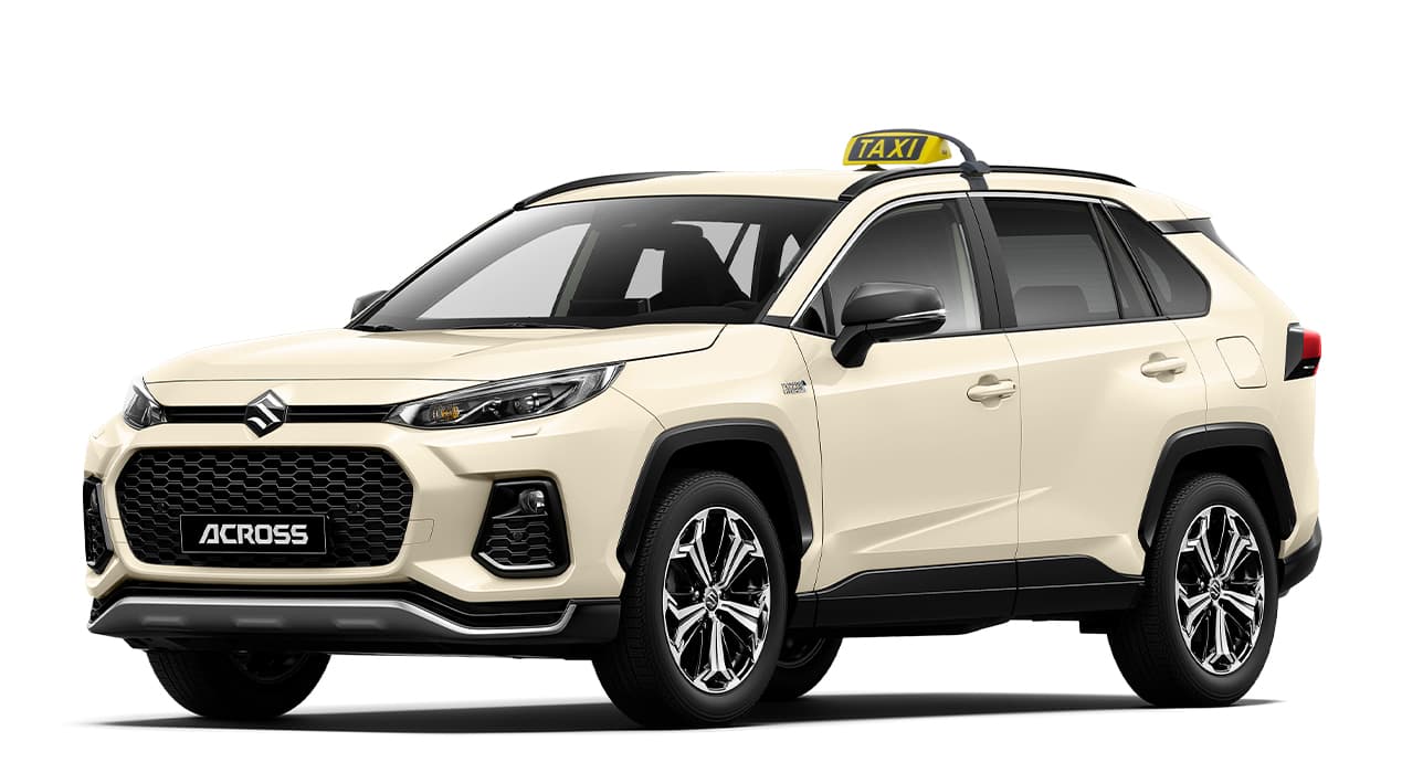 Hellgelber Suzuki Across mit Taxi-Schild