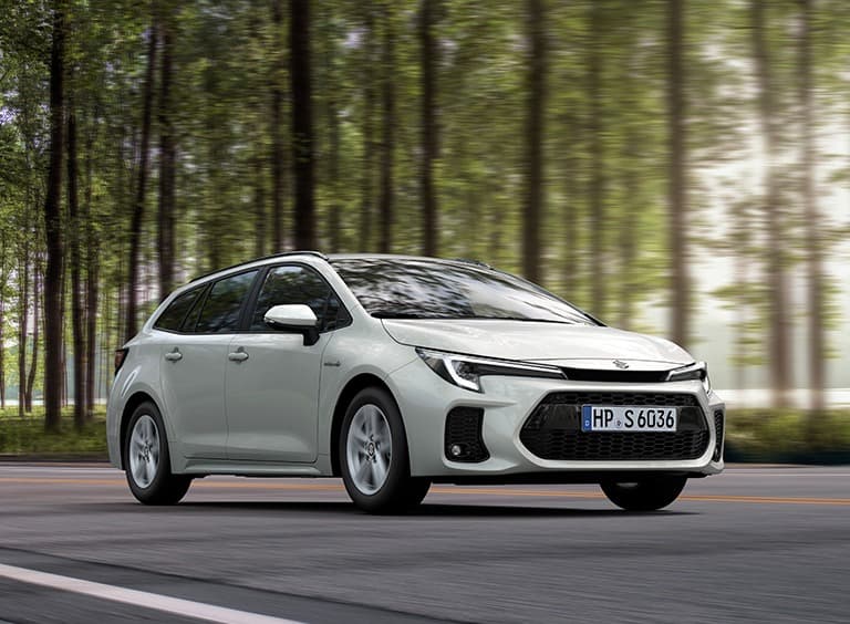 Abbildung zeigt dynamischen Suzuki Swace auf einer Landstraße