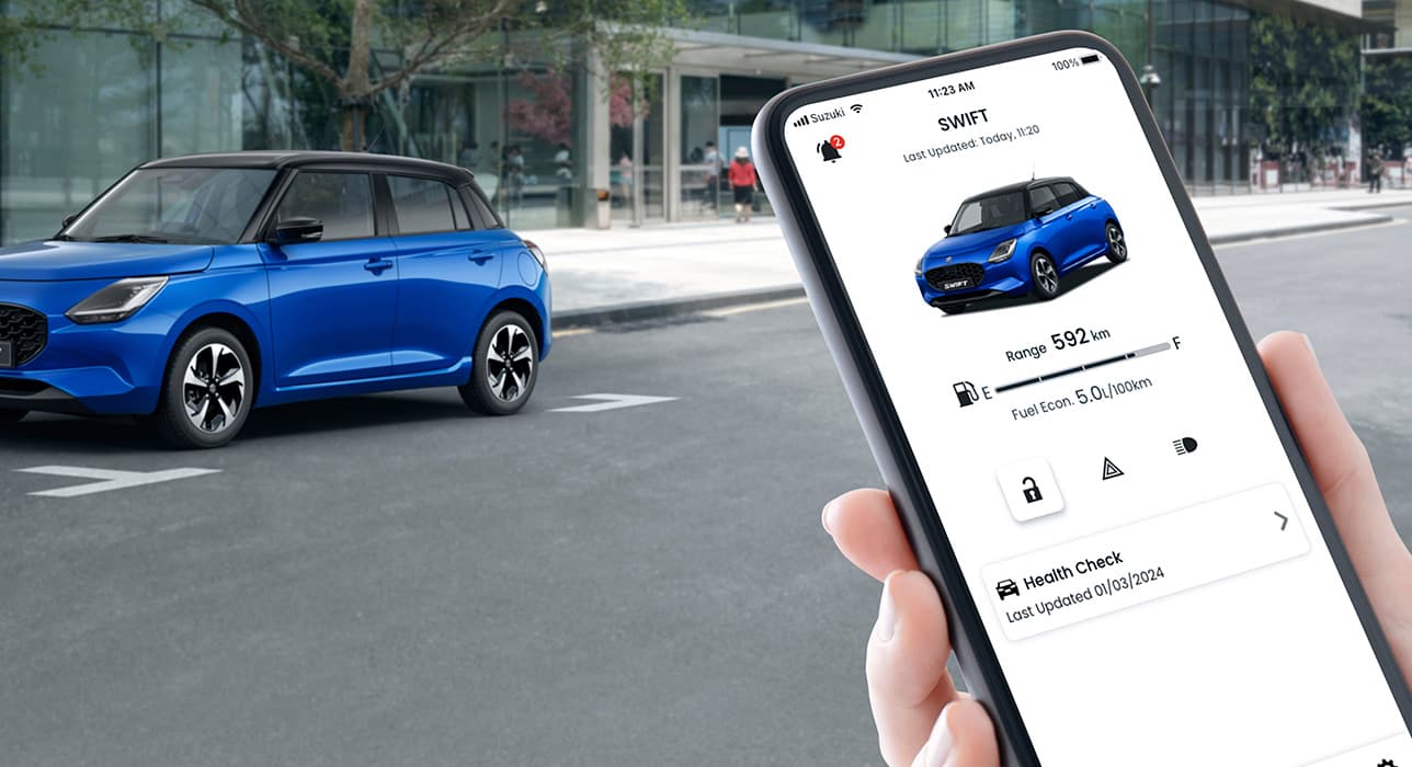 Abbildung zeigt Smartphone mit Suzuki Connect App