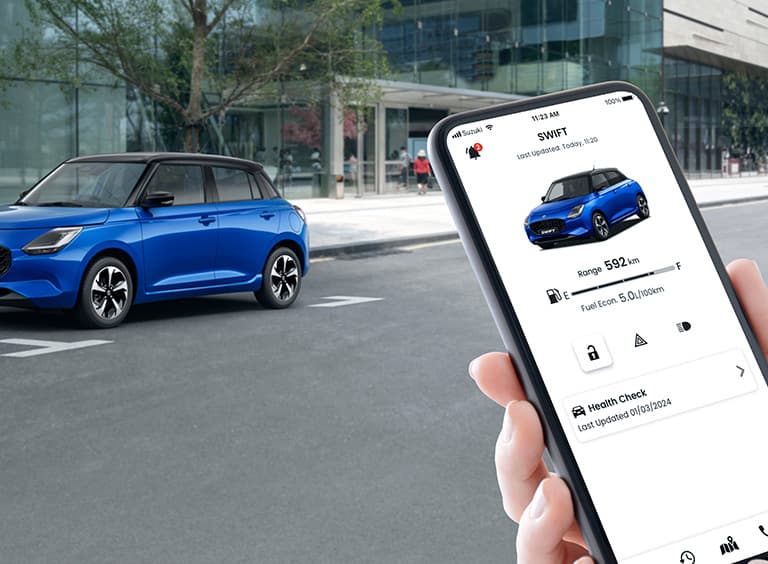 Abbildung zeigt Smartphone mit Suzuki Connect App